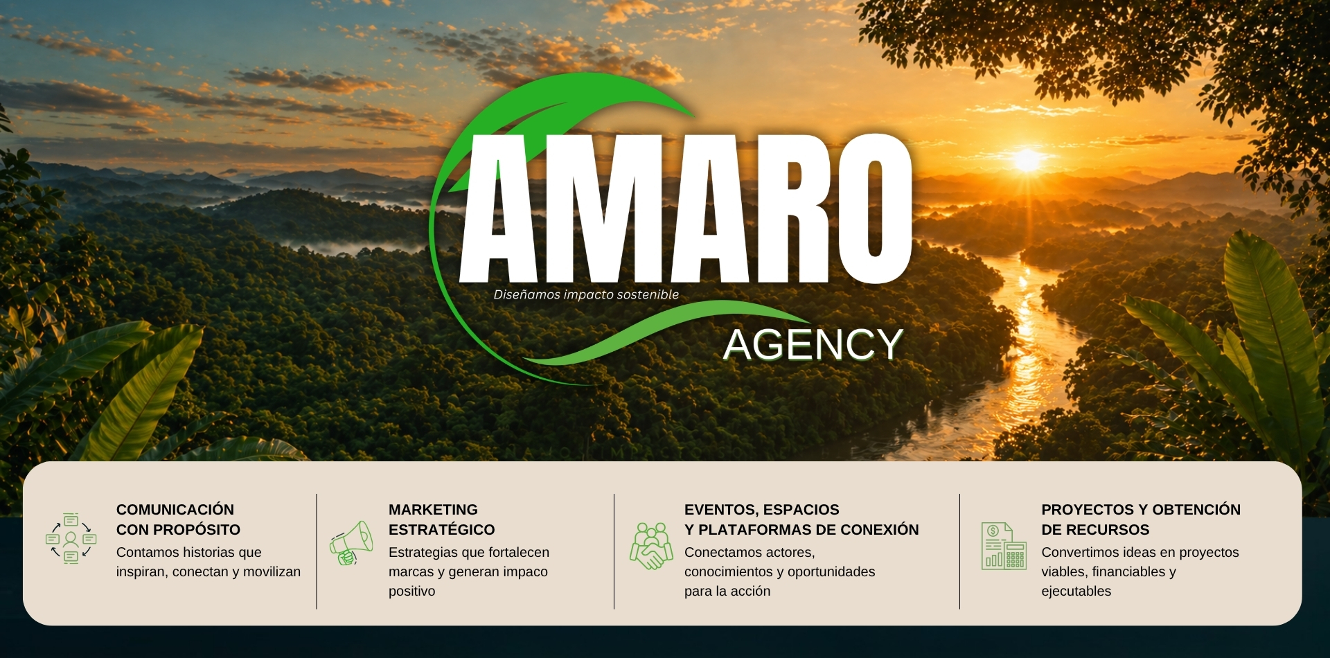 Agencia de comunicación y marketing sostenible AMARO Agency en paisaje natural de Colombia